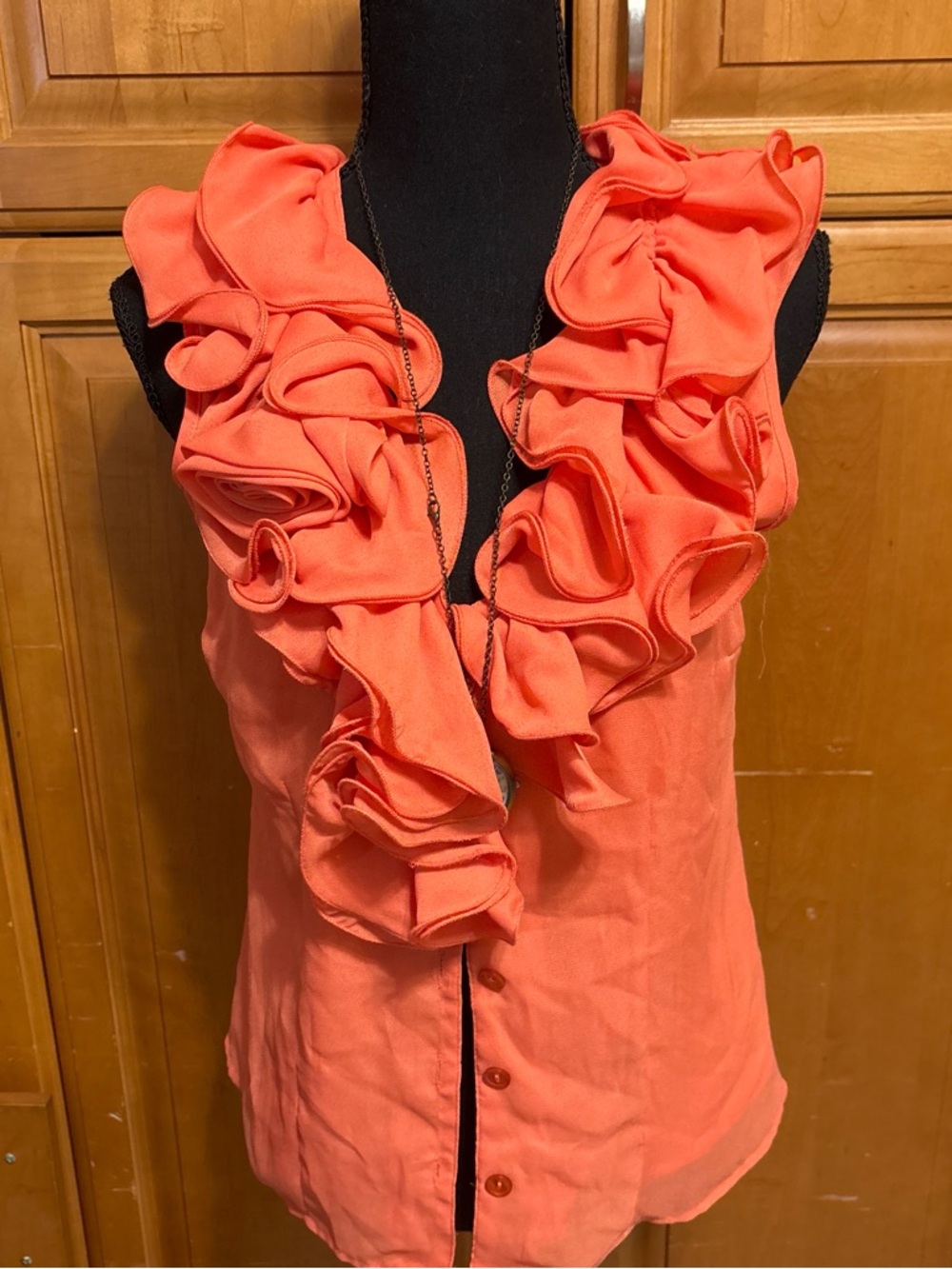 Ruffled V-Neck Sleeveless Blouse - Coral